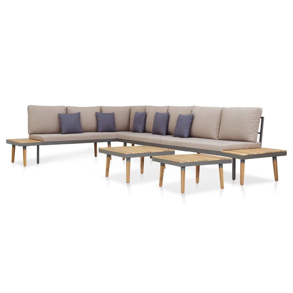 7 -seater garden furniture with solid brown acacia cushions