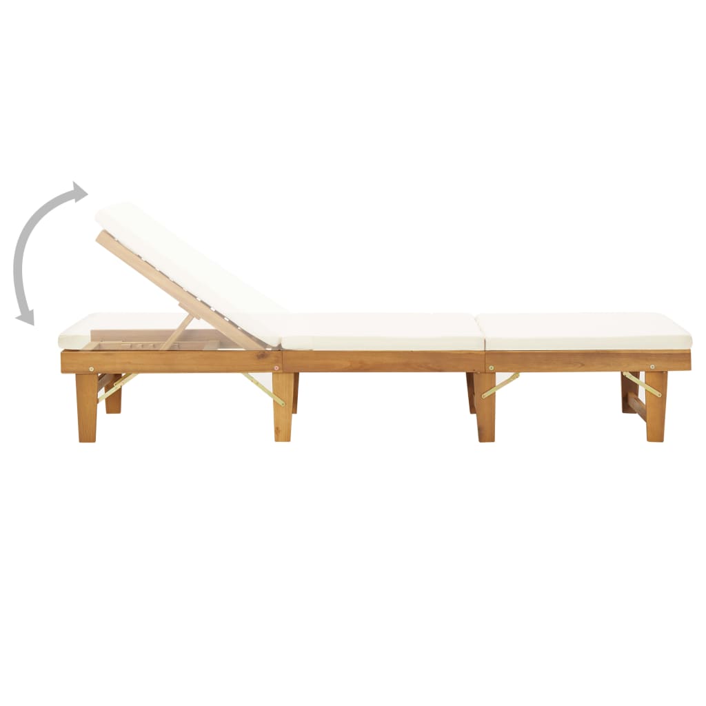 Sedia lunga pieghevole con cuscino in legno acacia solido