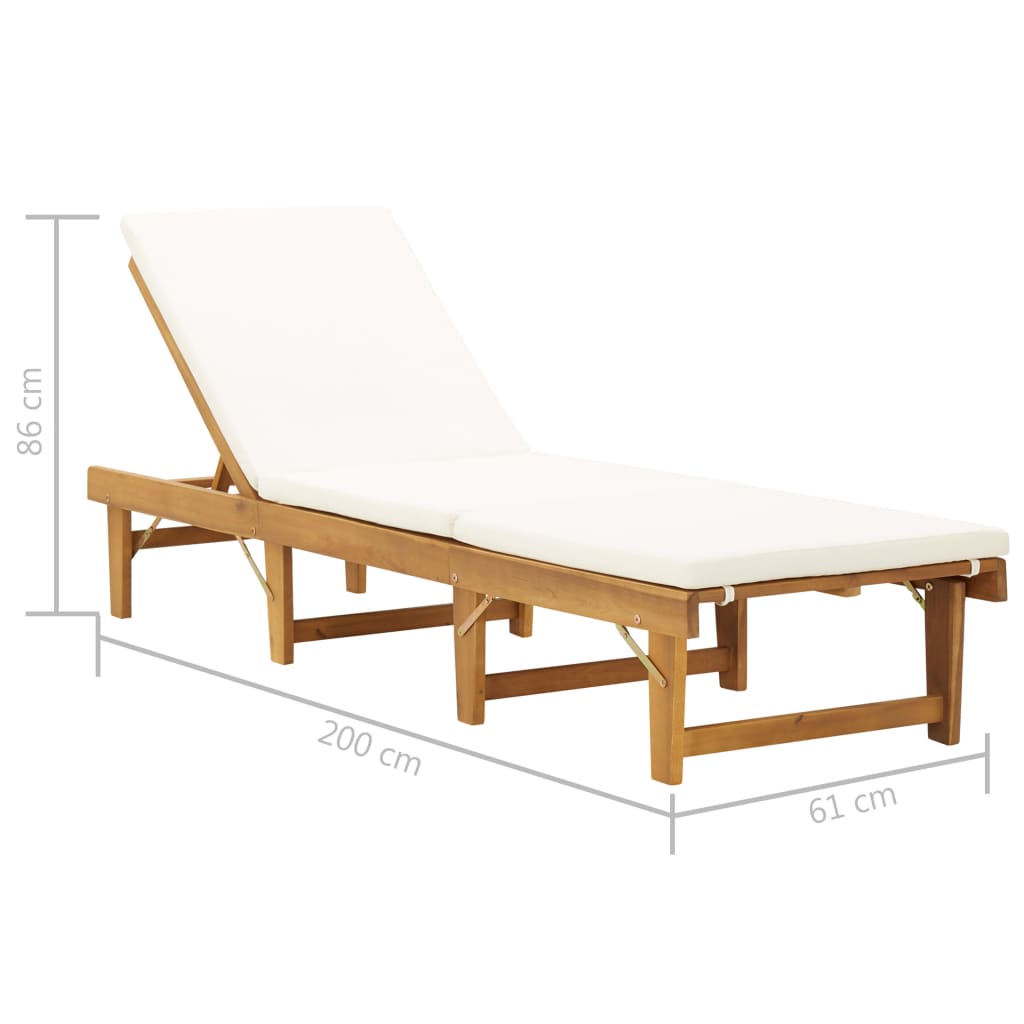 Sedia lunga pieghevole con cuscino in legno acacia solido