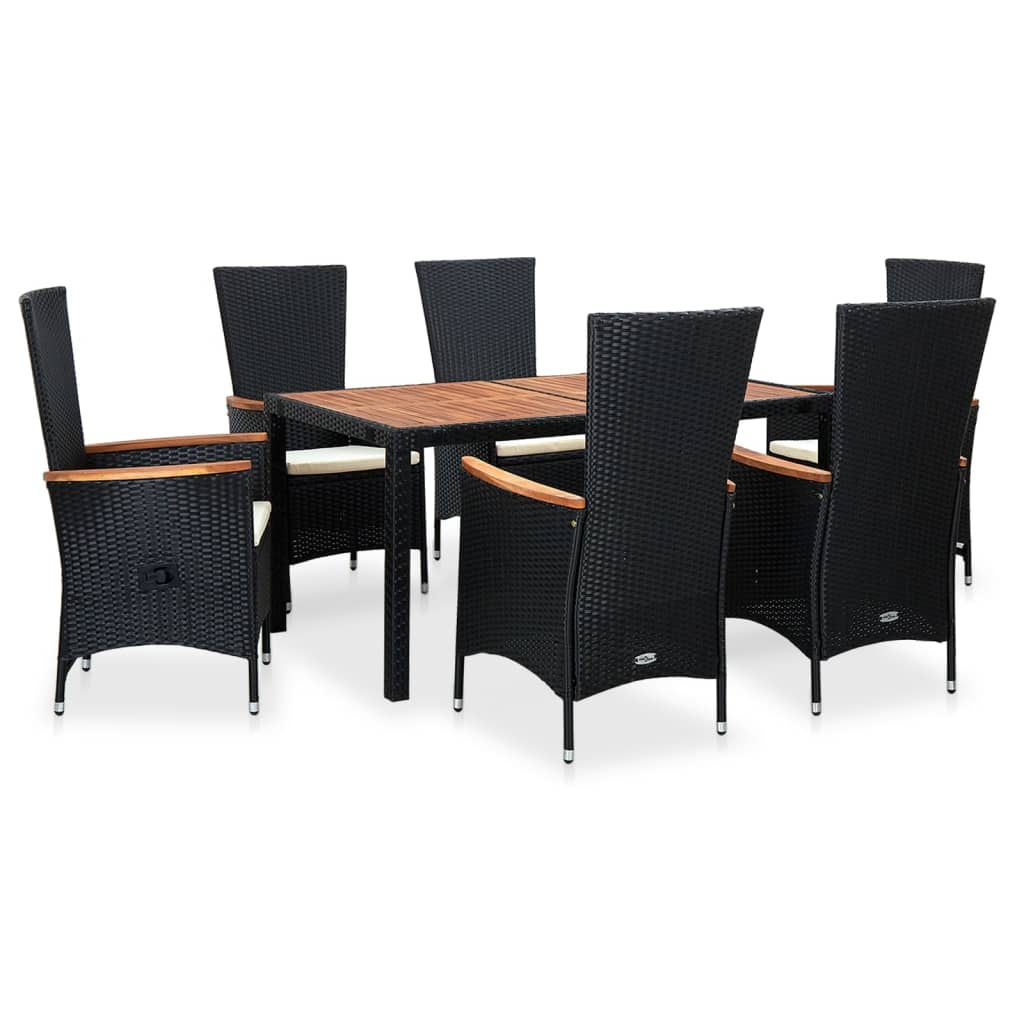 Outdoor dinner furniture 7pcs braided resin and black acacia