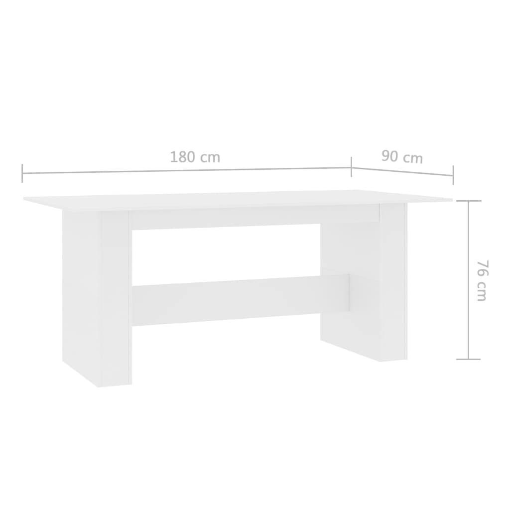 White dining table 180 x 90 x 76 cm agglomerated