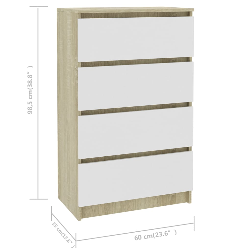 White buffet and Sonoma oak 60x35x98.5 cm Engineering wood