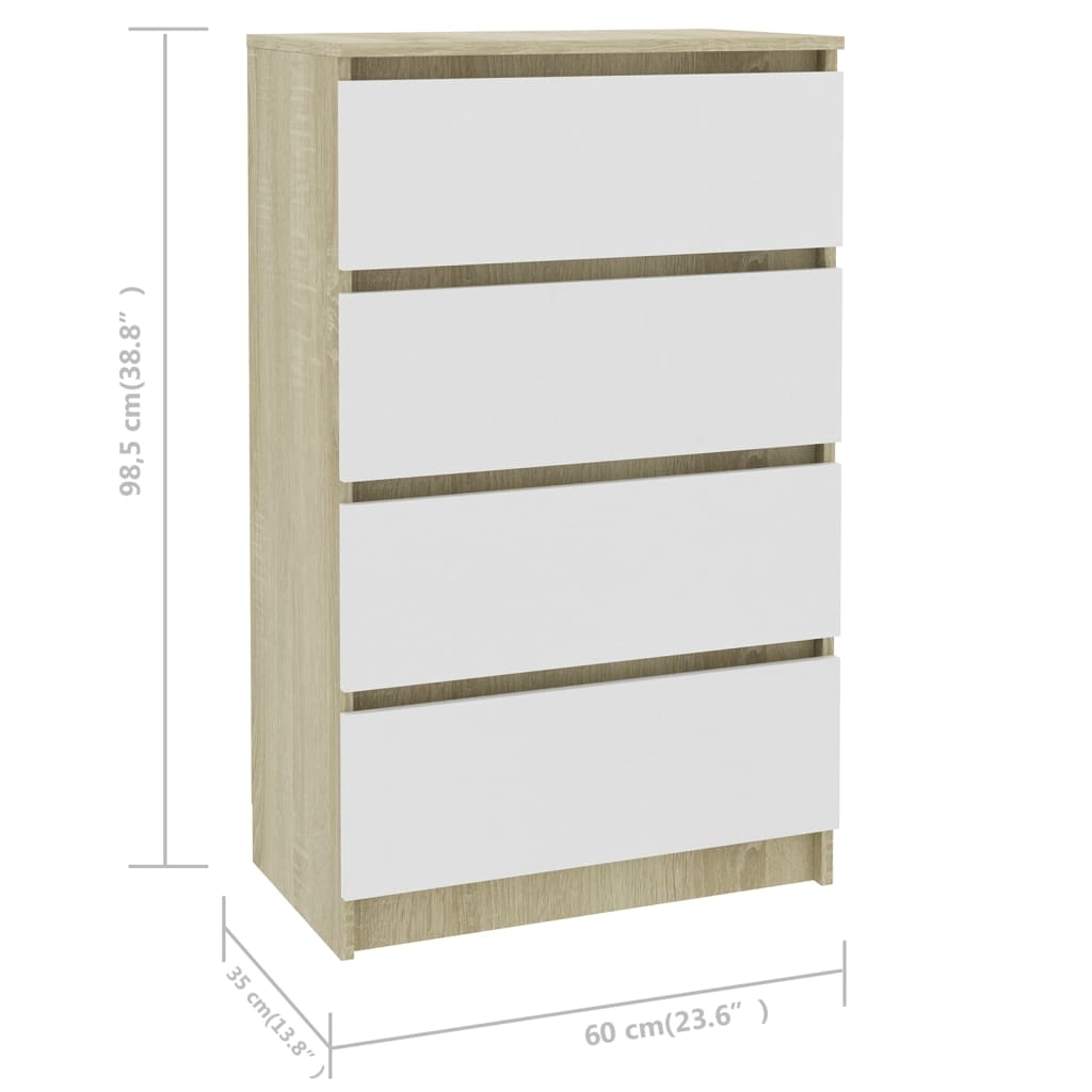 White Buffet e Sonoma Oak 60x35x98.5 CM INGEGNERE WOOD