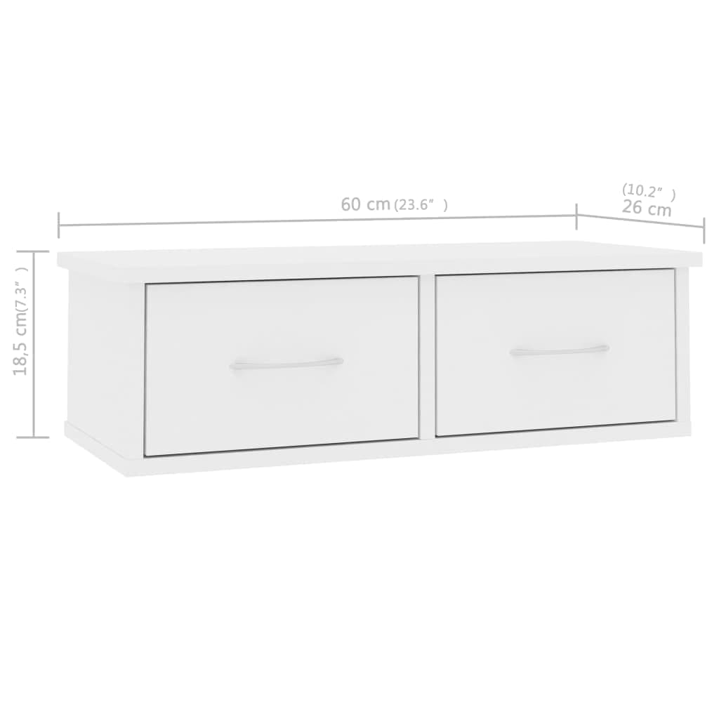 Wall shelf and white drawers 60x26x18.5 cm Engineering wood