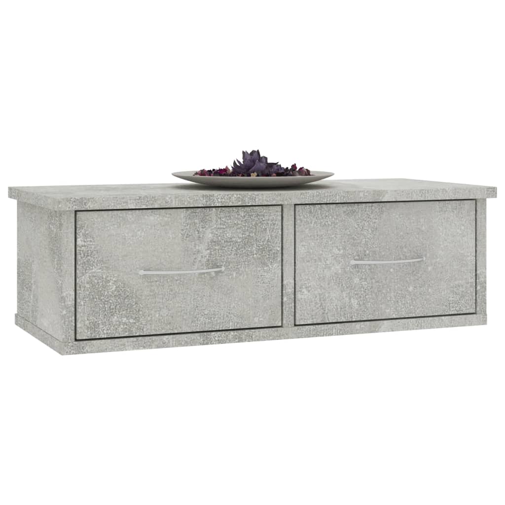 Wall shelf with gray concrete drawers 60x26x18.5 cm agglomerated