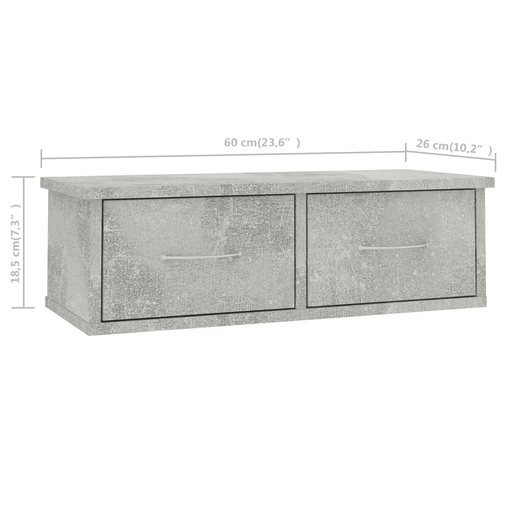 Wandschelf mit grauen Betonschubladen 60x26x18,5 cm agglomeriert