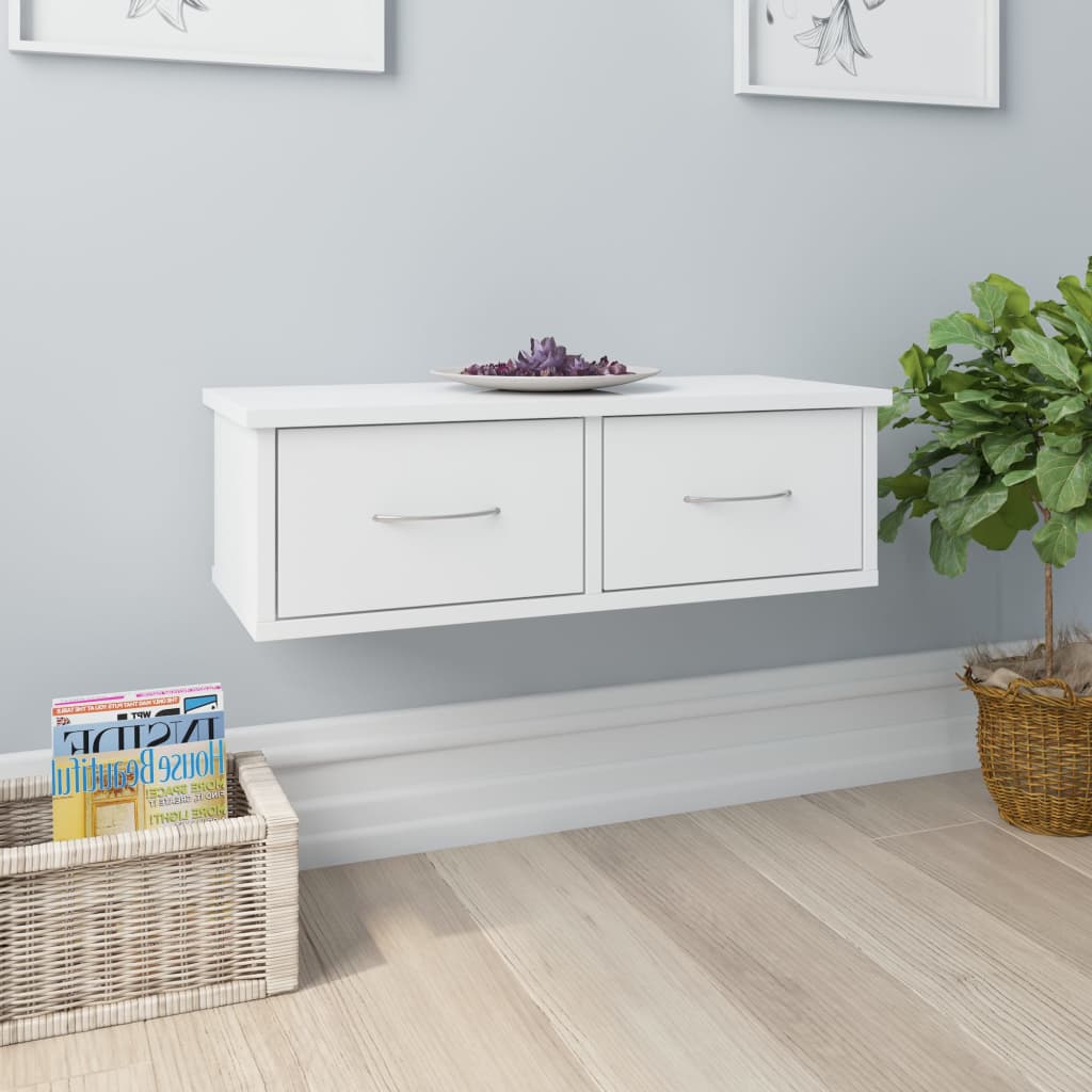 Shiny white drawer wall shelf 60x26x18.5 cm