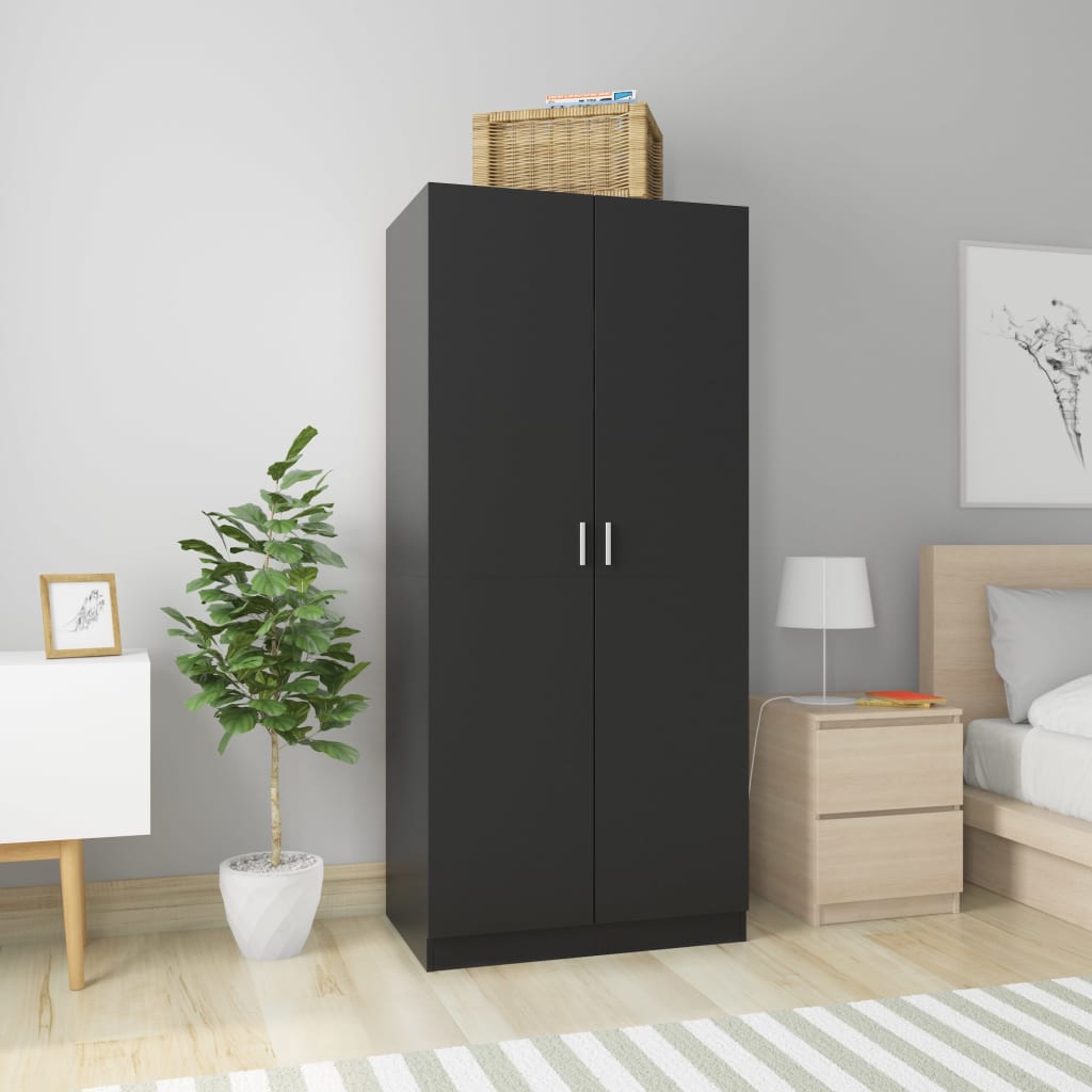 Black wardrobe 80x52x180 cm agglomerated