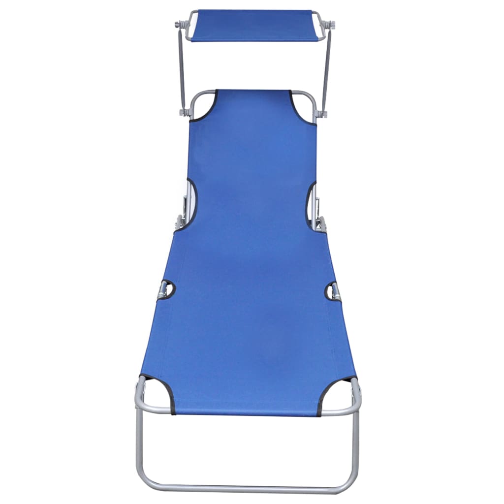 Chaise longue pliable avec auvent Bleu Aluminium
