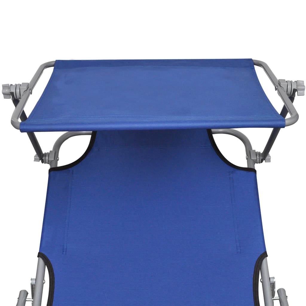 Chaise longue pliable avec auvent Bleu Aluminium
