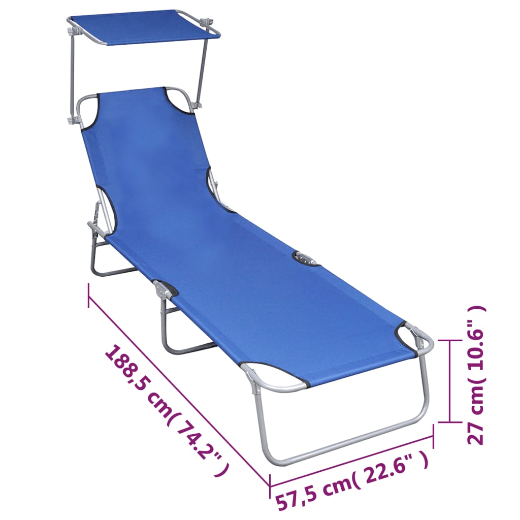 Poltrona lounge pieghevole con tendalino in alluminio blu