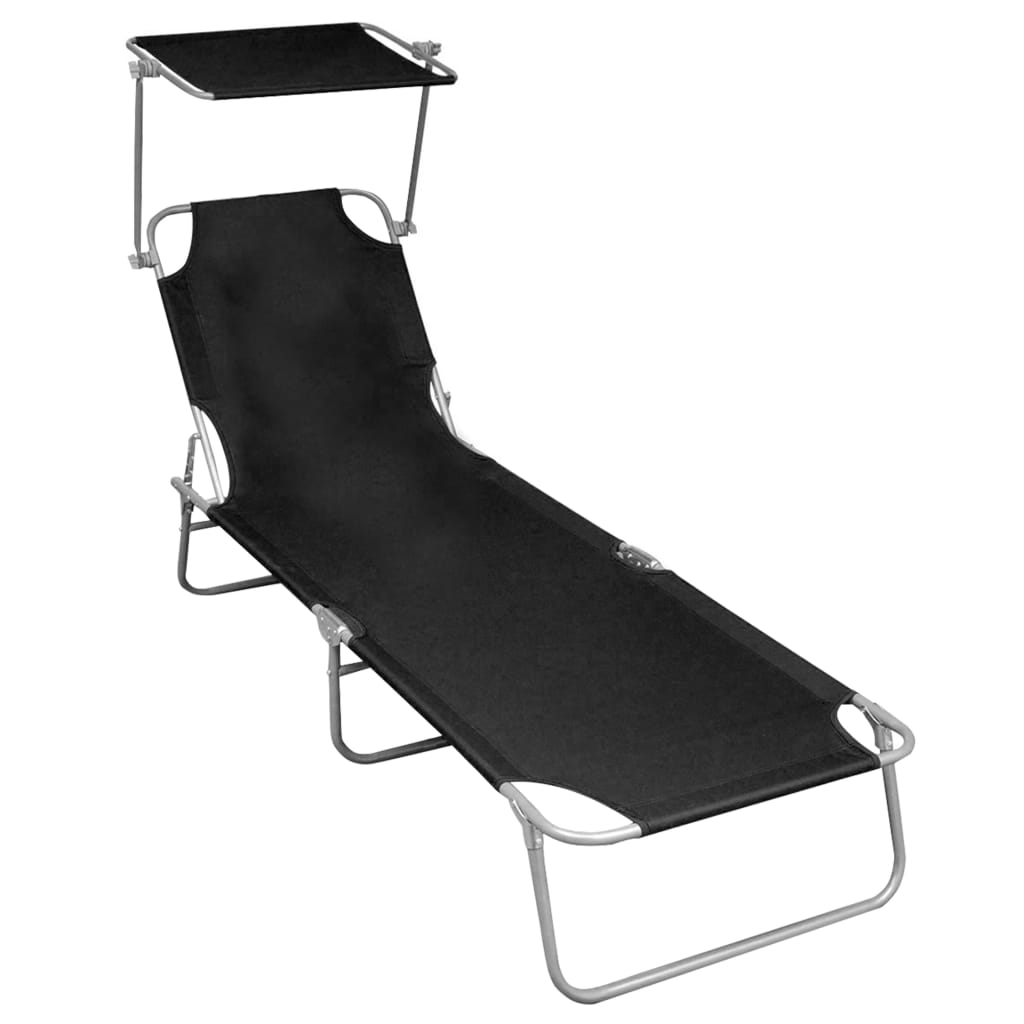 Foldable long chair with black aluminum awning