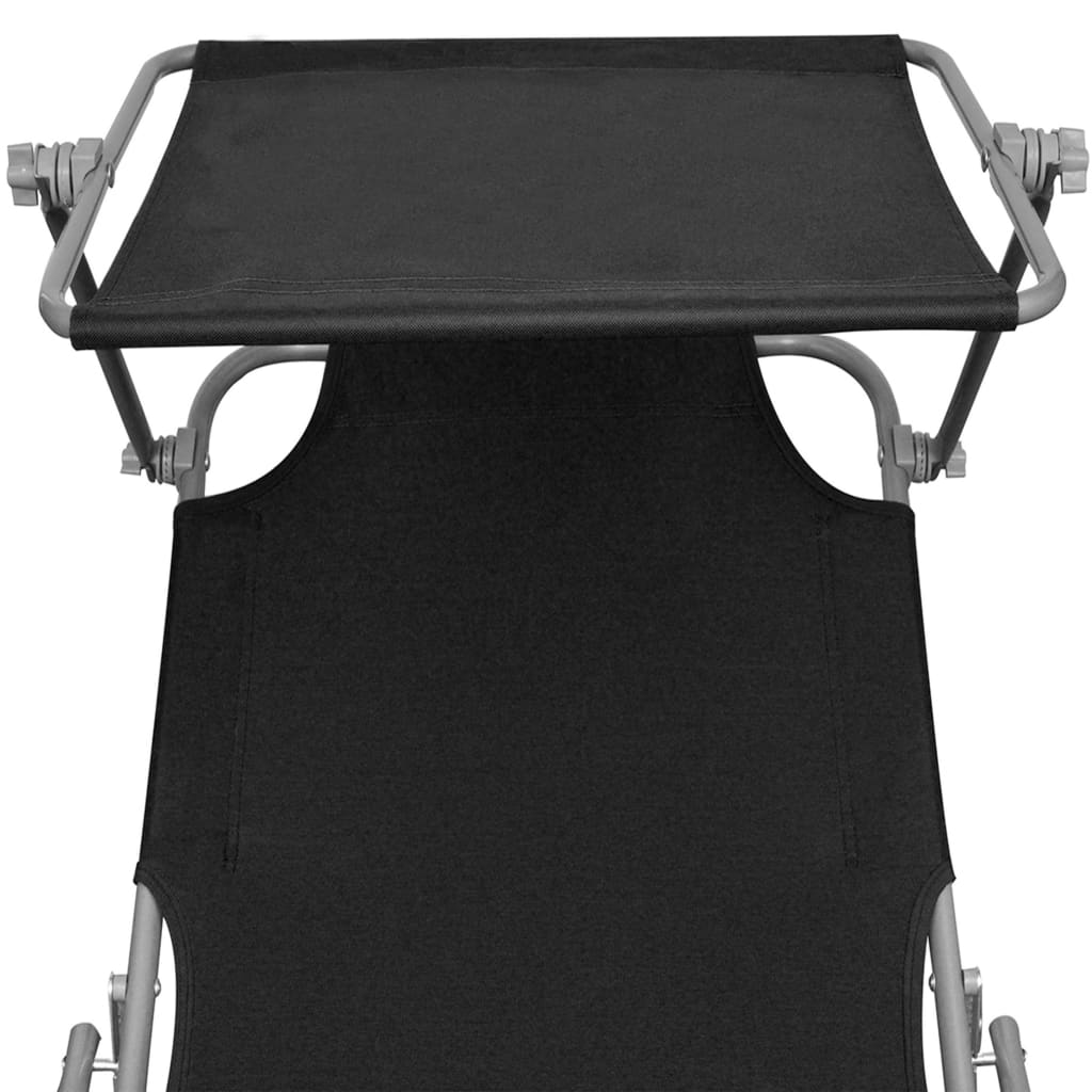Chaise longue pliable avec auvent Noir Aluminium