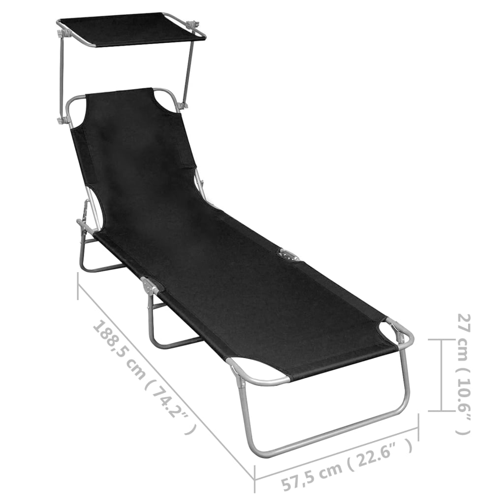 Foldable long chair with black aluminum awning