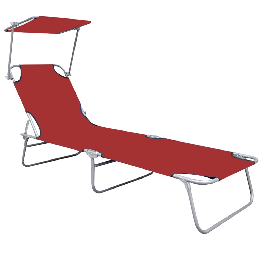 Foldable long chair with aluminum red awning