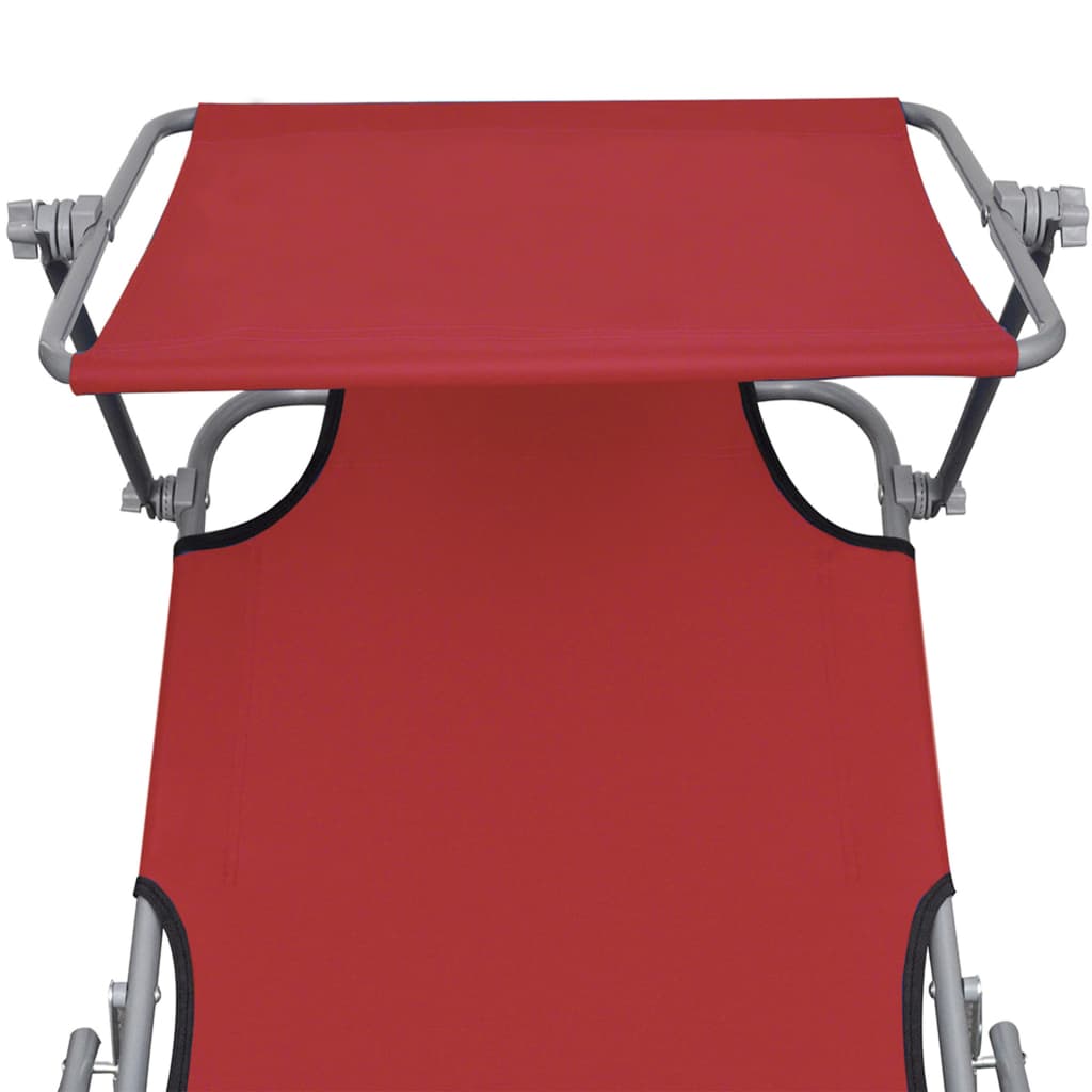 Chaise longue pliable avec auvent Rouge Aluminium