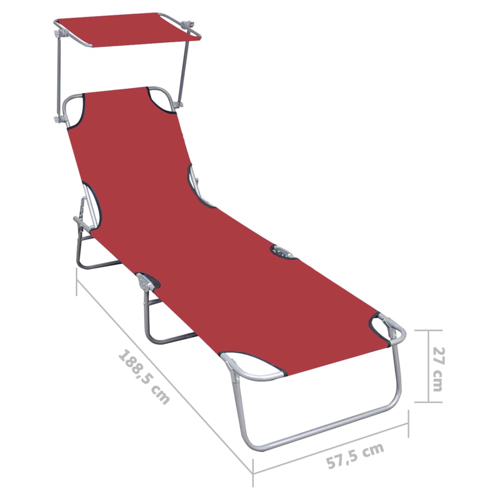 Foldable long chair with aluminum red awning