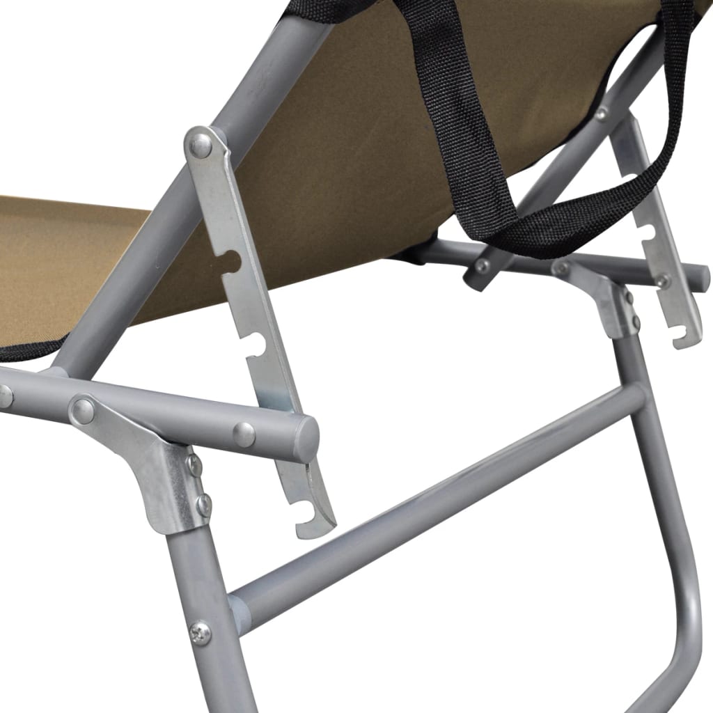Foldable long chair with aluminum taupe awning