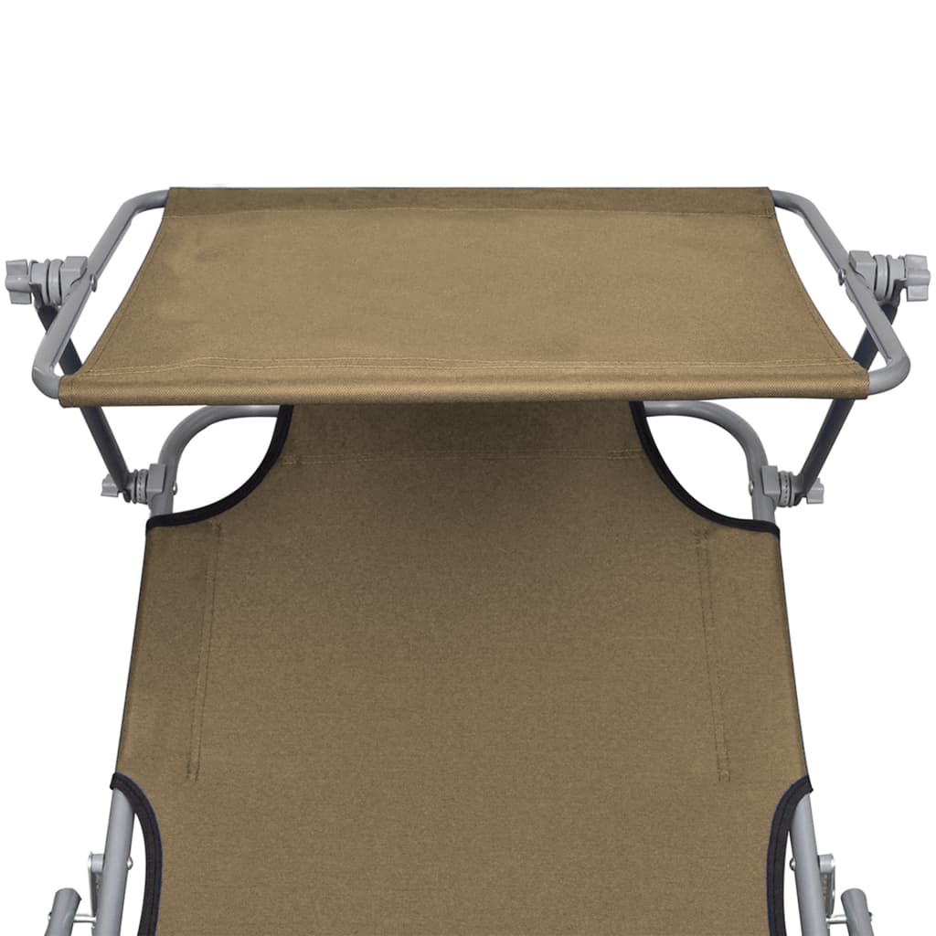 Foldable long chair with aluminum taupe awning