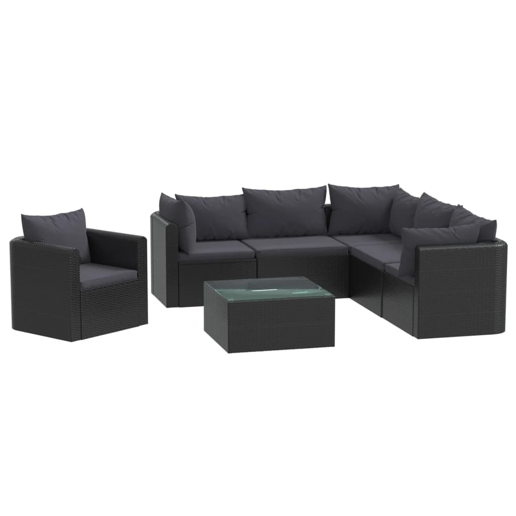 Garden furniture 7 pcs with black braided resin cushions