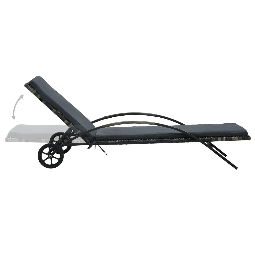 Long chair with anthracite braided cushion and braided resin wheels