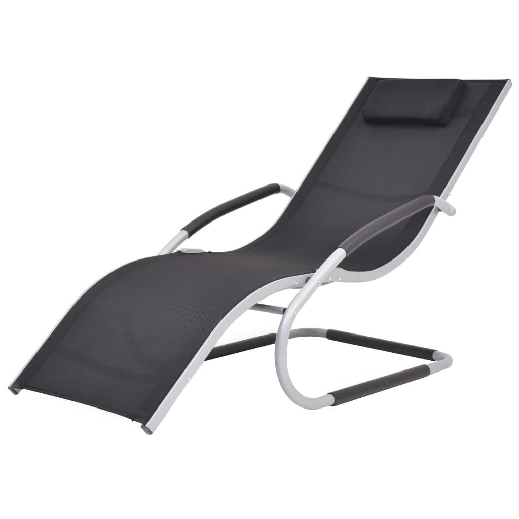 Langer Stuhl mit Aluminium und schwarzem Textilenkissen