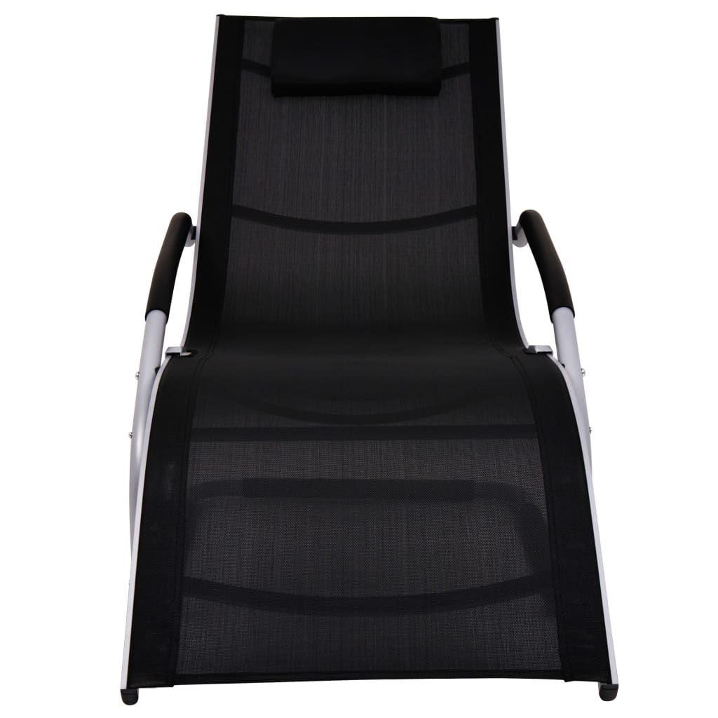 Chaise longue avec oreiller Aluminium et textilène Noir