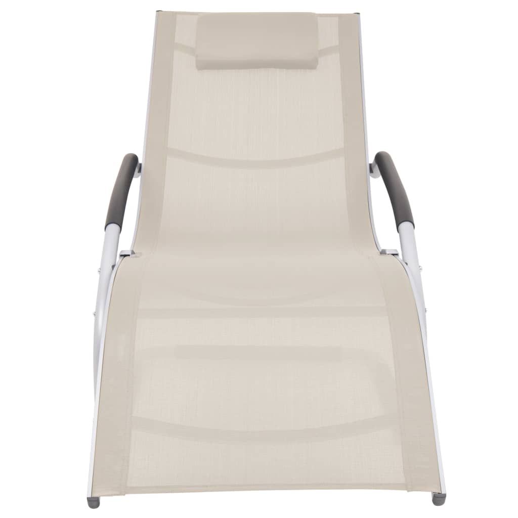 Long chair with aluminum pillow and cream textilene