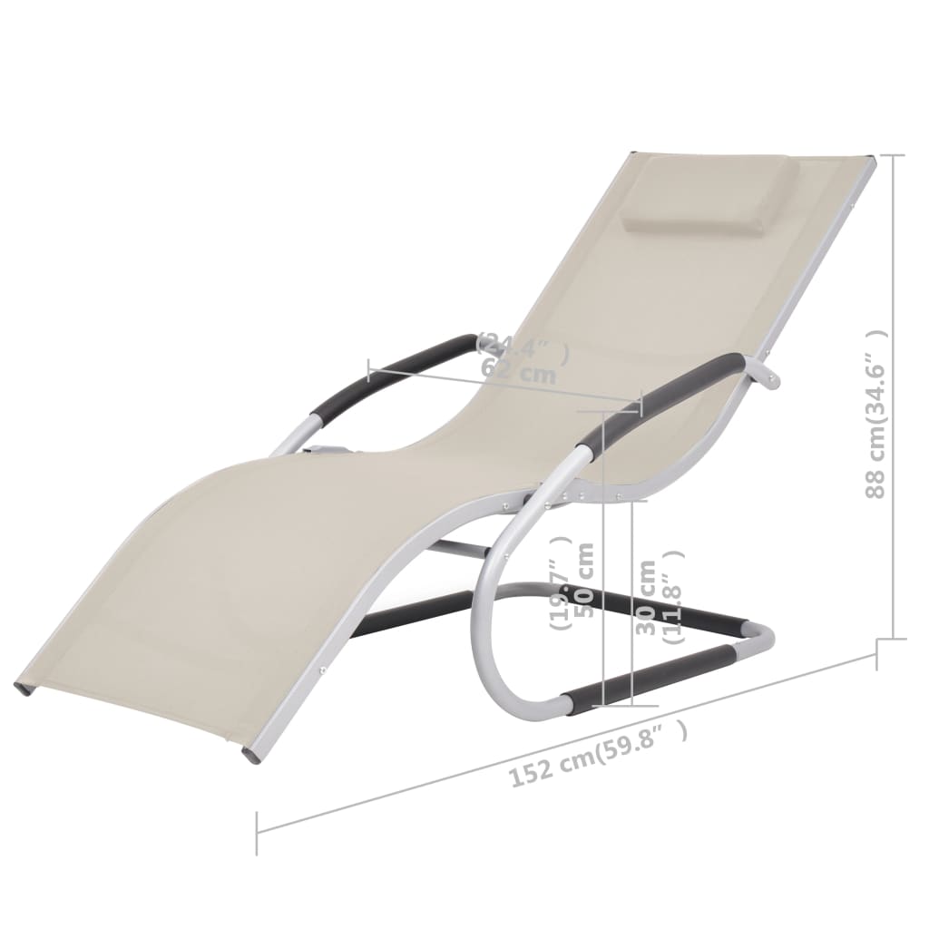 Long chair with aluminum pillow and cream textilene