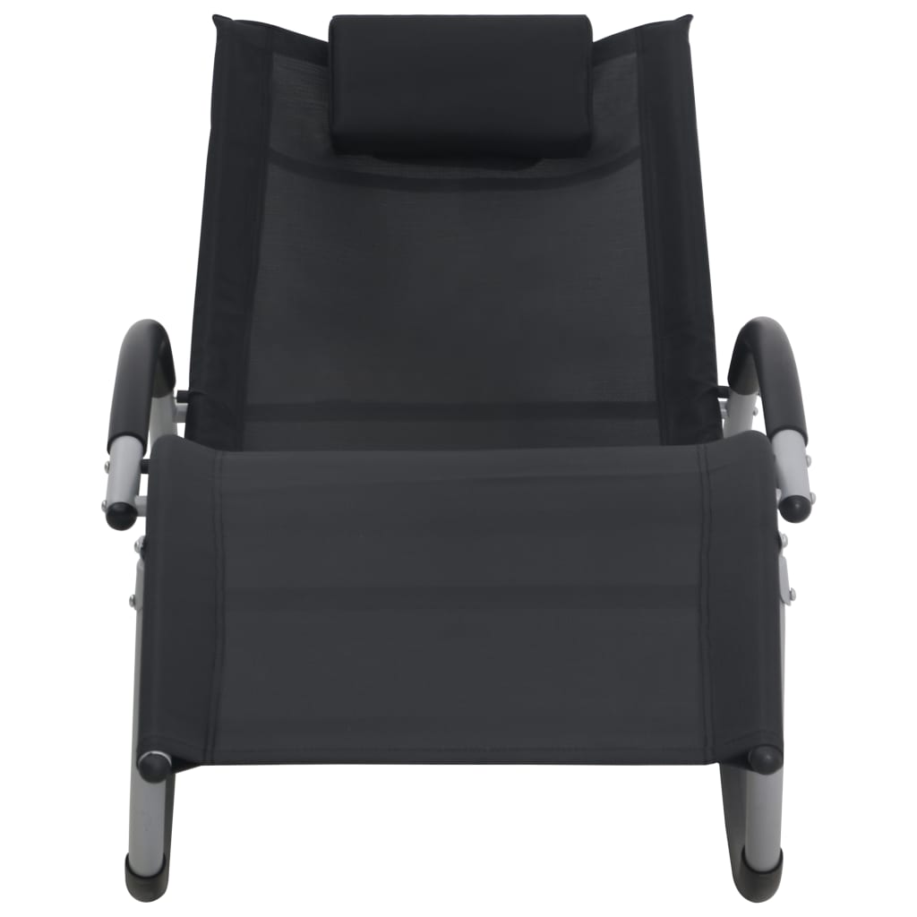 Chaise longue avec oreiller Noir Textilène
