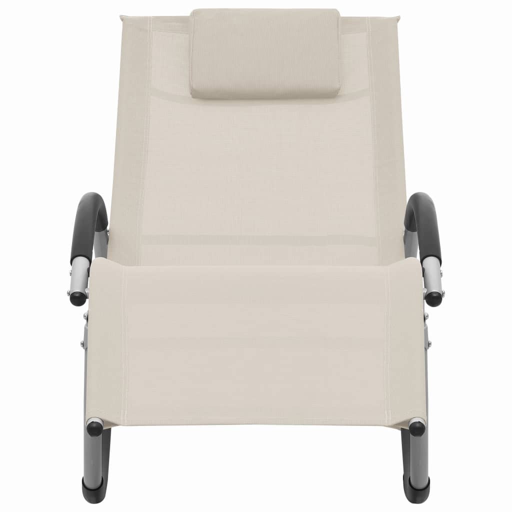 Chaise longue avec oreiller Crème Textilène