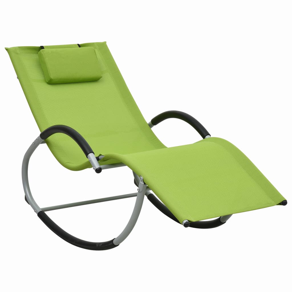 Langer Stuhl mit grüner Textilenkissen