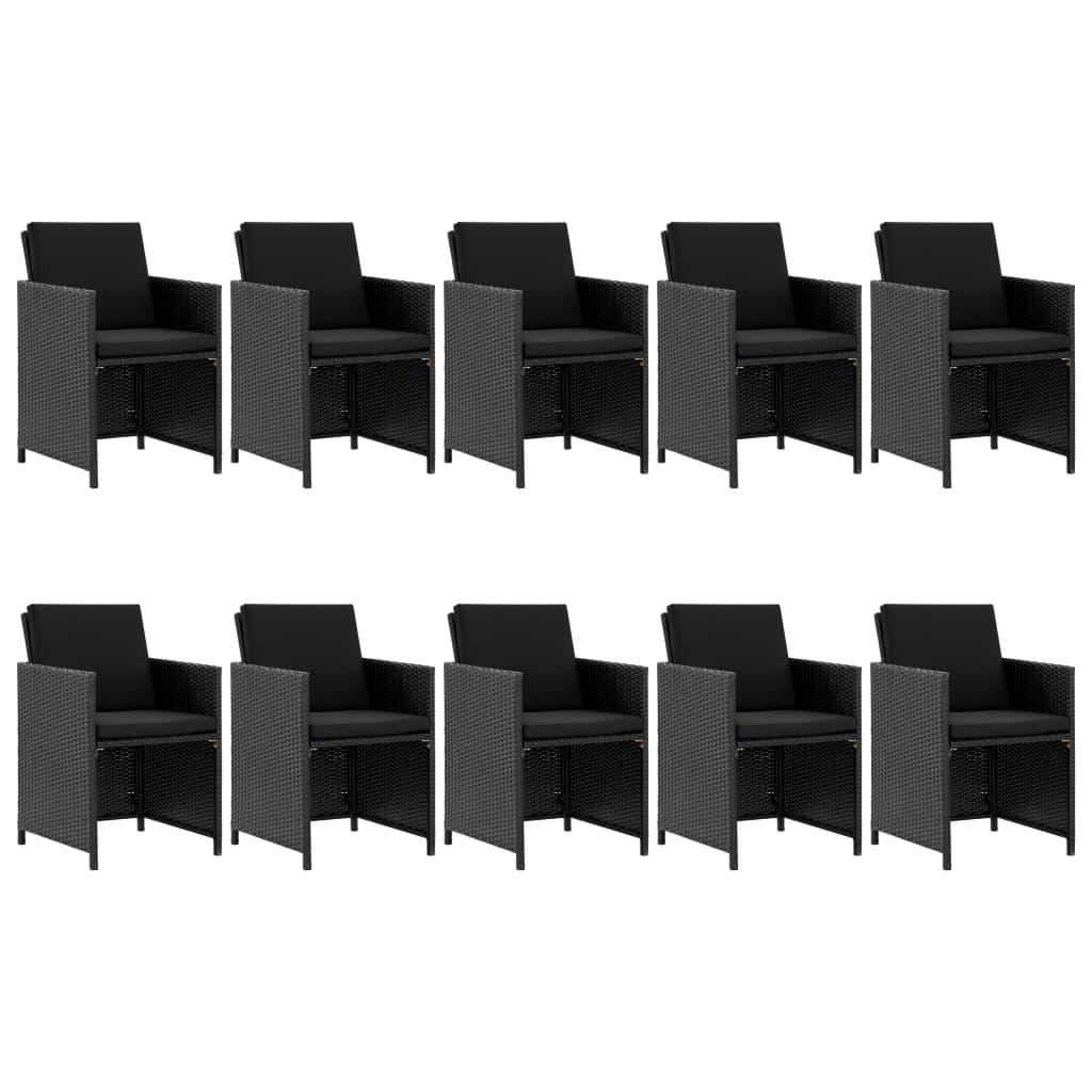 Garden furniture 11 pcs with black braided resin cushions