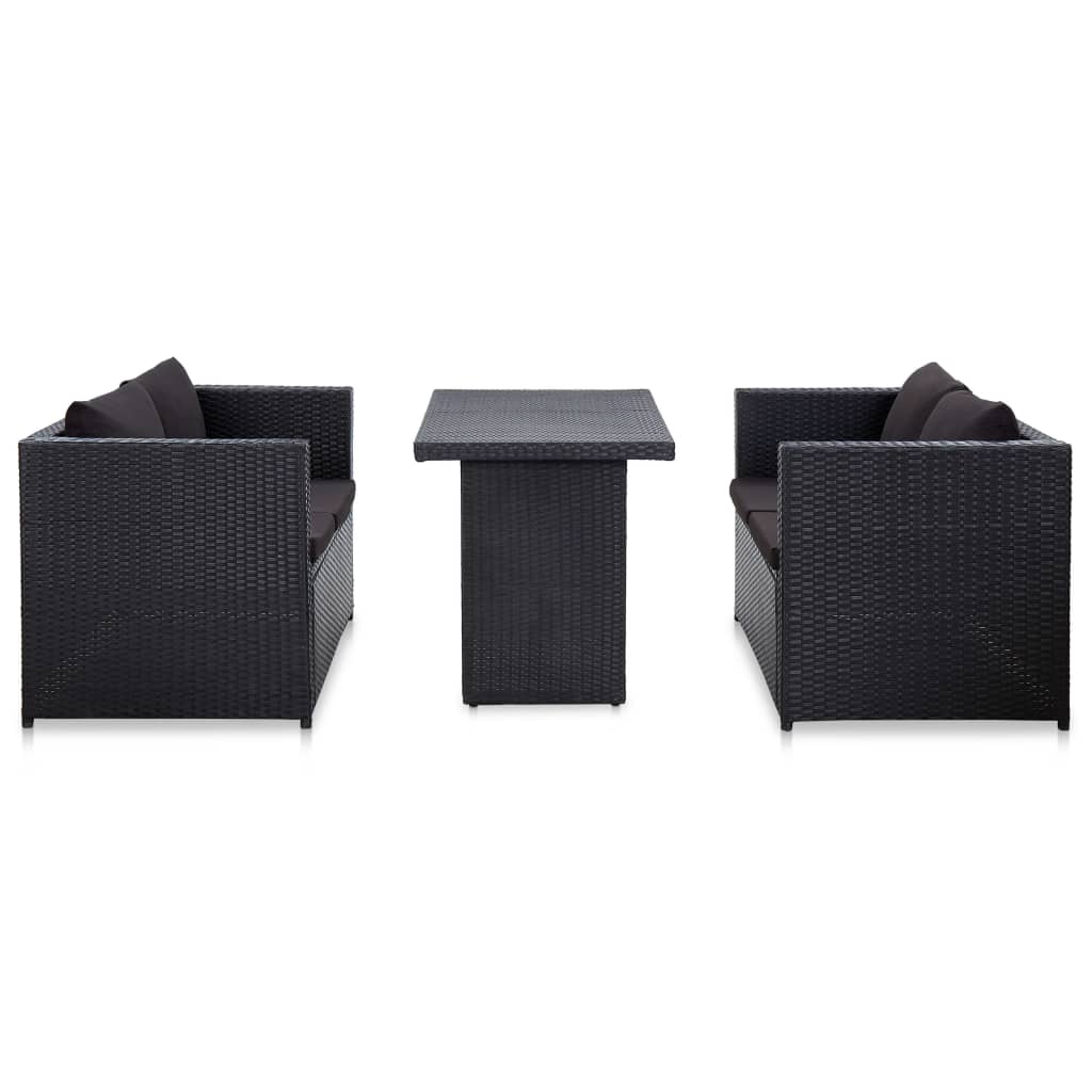 3 pcs garden furniture with black braided resin cushions