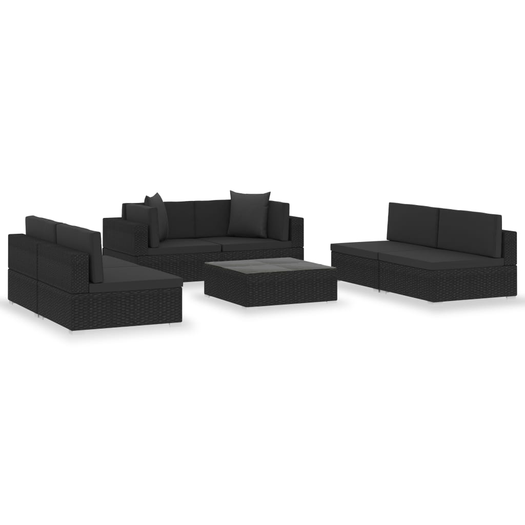 Garden furniture 7 pcs with black braided resin cushions