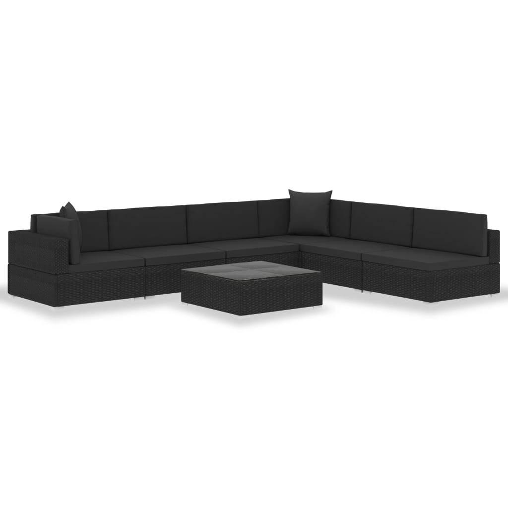 Garden furniture 7 pcs with black braided resin cushions