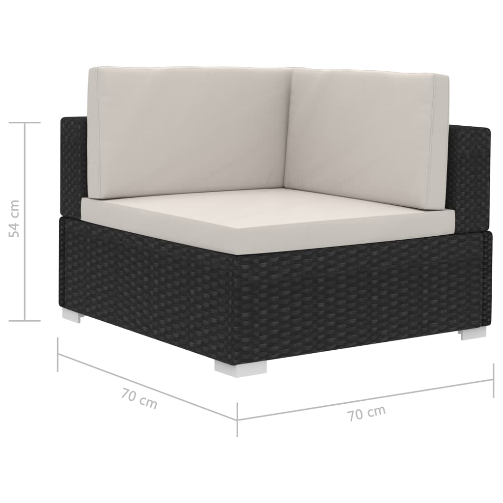 3 PCs Gartensofas mit schwarzen geflochtenen Harzkissen