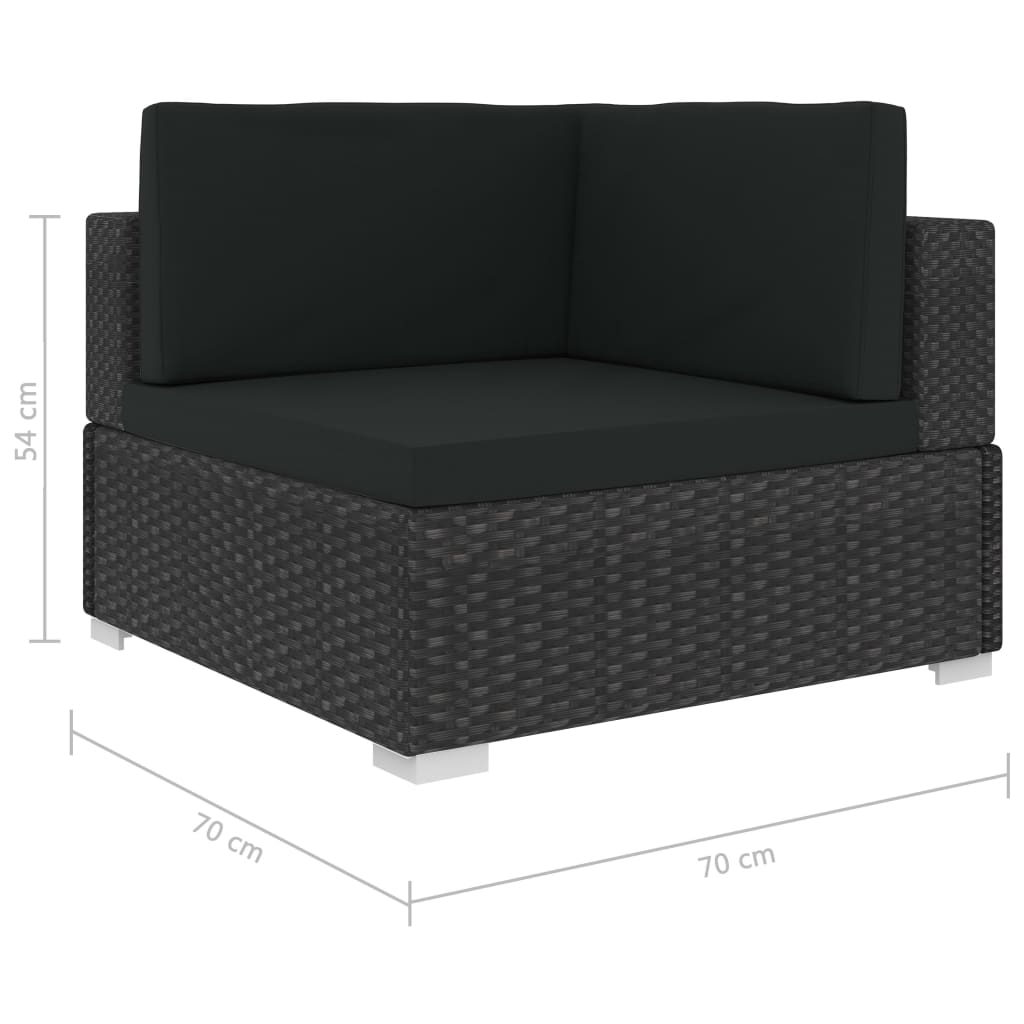 3 PCs Gartensofas mit schwarzen geflochtenen Harzkissen