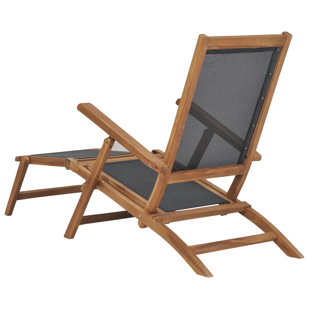 Chaise de terrasse avec repose-pied Bois de teck solide Noir