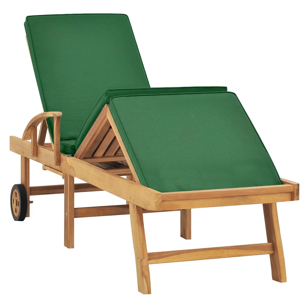 Sedia lunga con cuscino in legno in teak verde solido