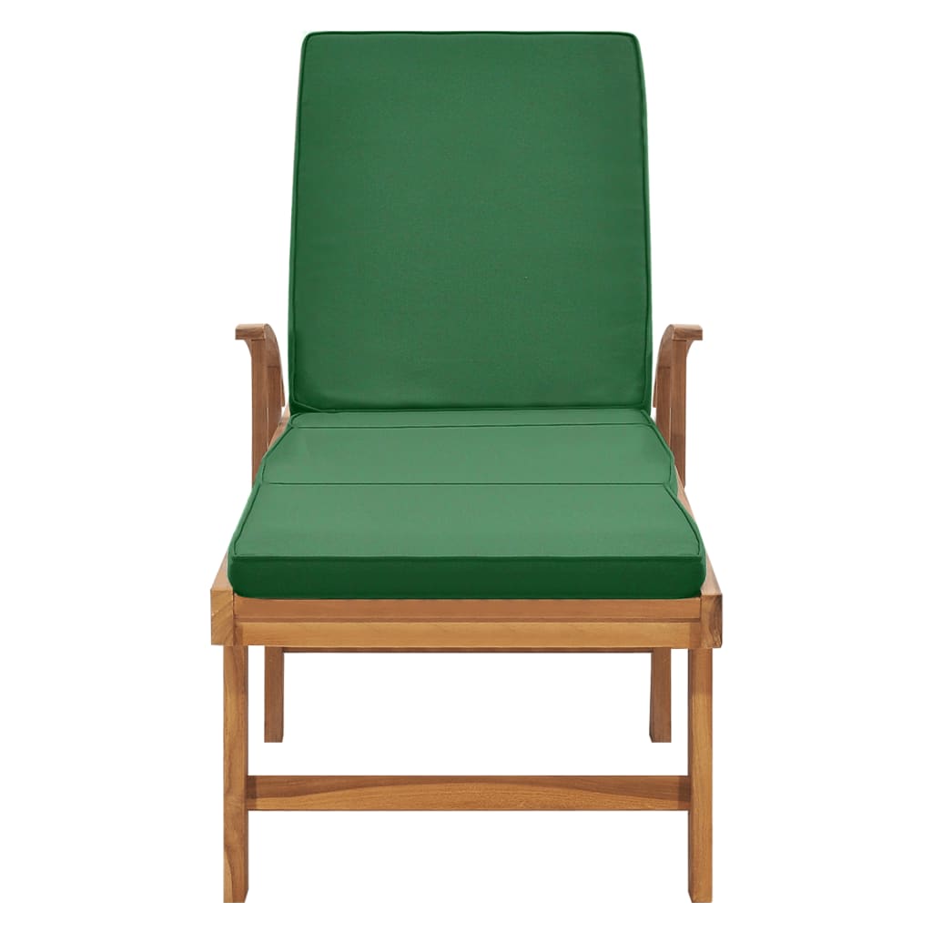 Langer Stuhl mit massivem grünem Teakholzholzkissen
