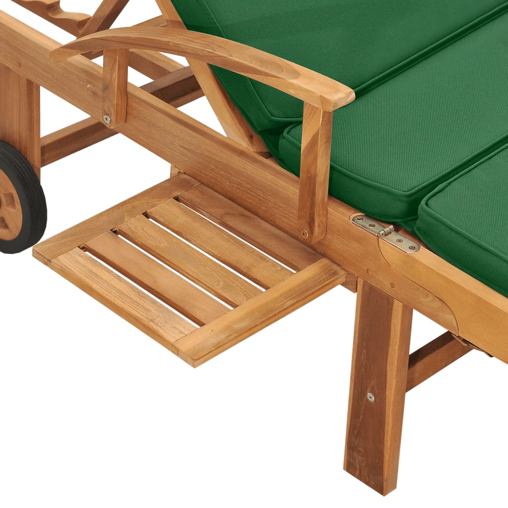 Chaise longue avec coussin Bois de teck solide Vert