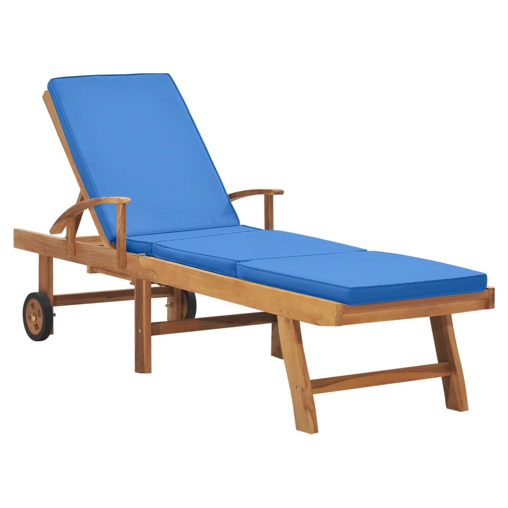 Sedia lunga con cuscino in legno in teak blu massiccio