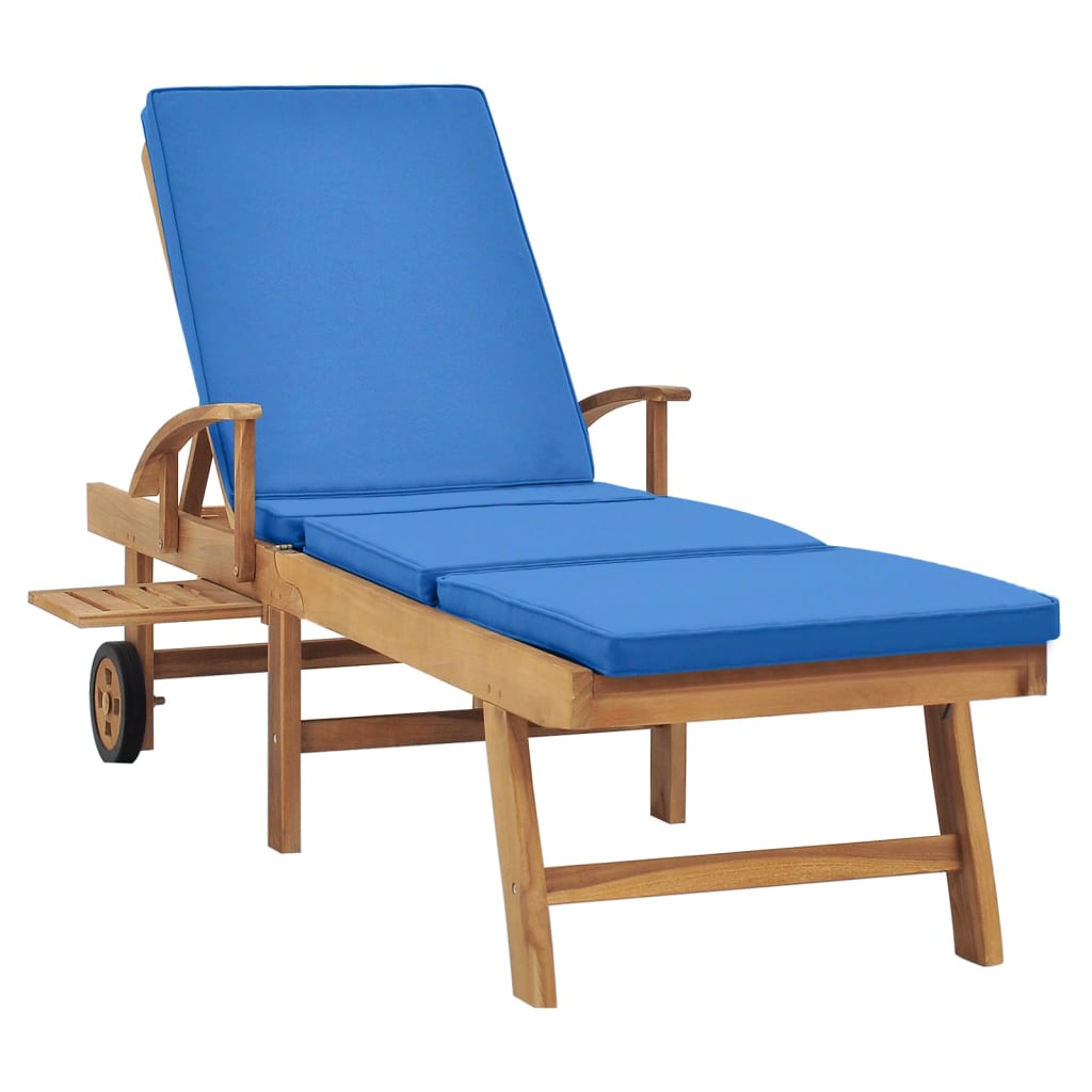 Sedia lunga con cuscino in legno in teak blu massiccio