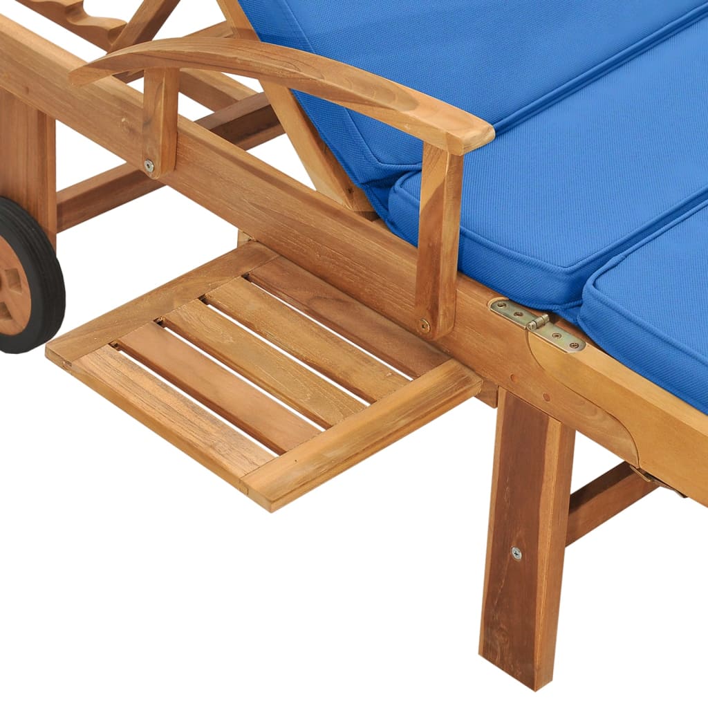 Chaise longue avec coussin Bois de teck solide Bleu