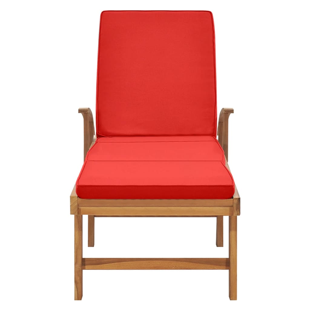 Sedia lunga con cuscino in legno in teak rosso massiccio