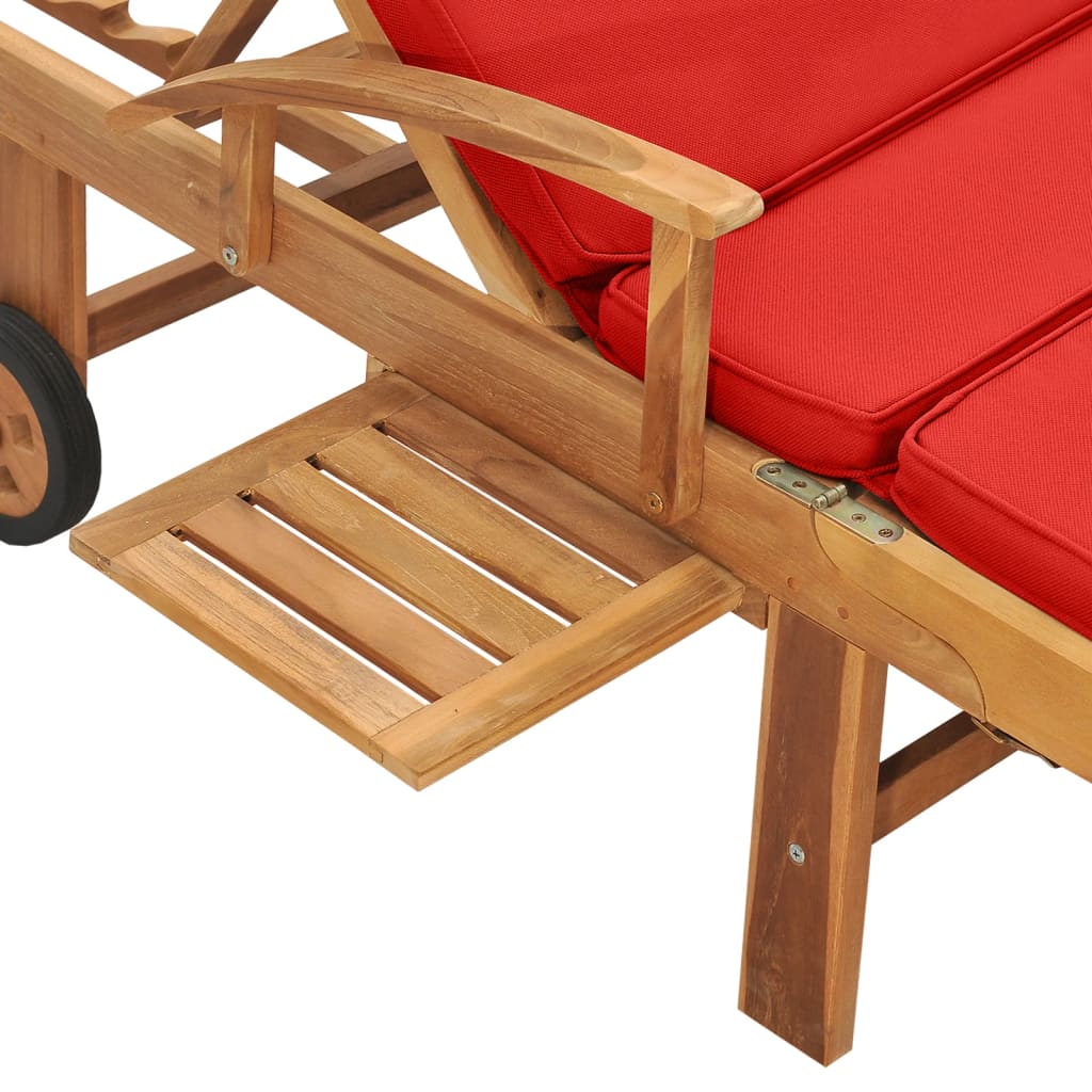 Chaise longue avec coussin Bois de teck solide Rouge