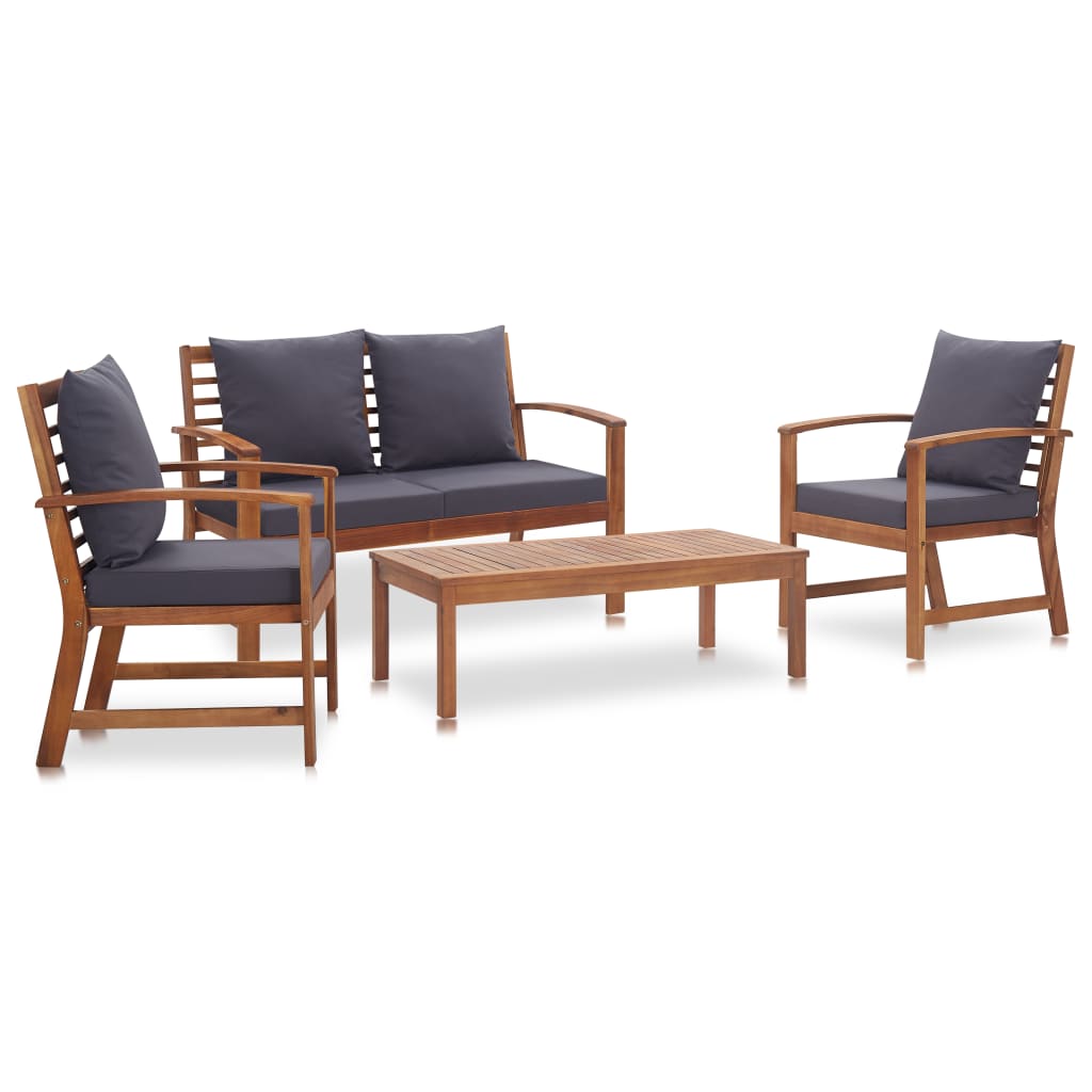 4 pcs garden furniture with solid acacia wood cushions