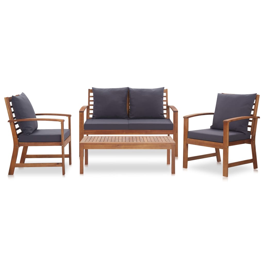 4 pcs garden furniture with solid acacia wood cushions