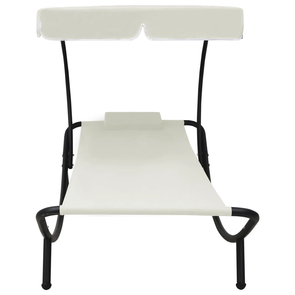 Chaise longue de jardin avec auvent et oreiller Blanc crème